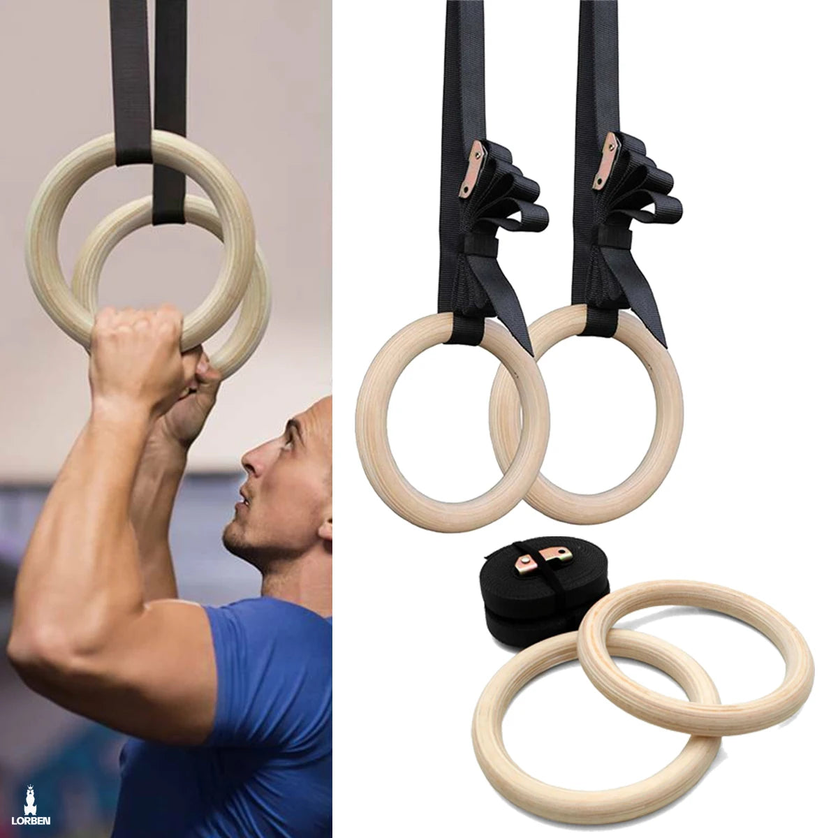 Kit de Suspensão de Madeira Lorben para Crossfit e Ginástica