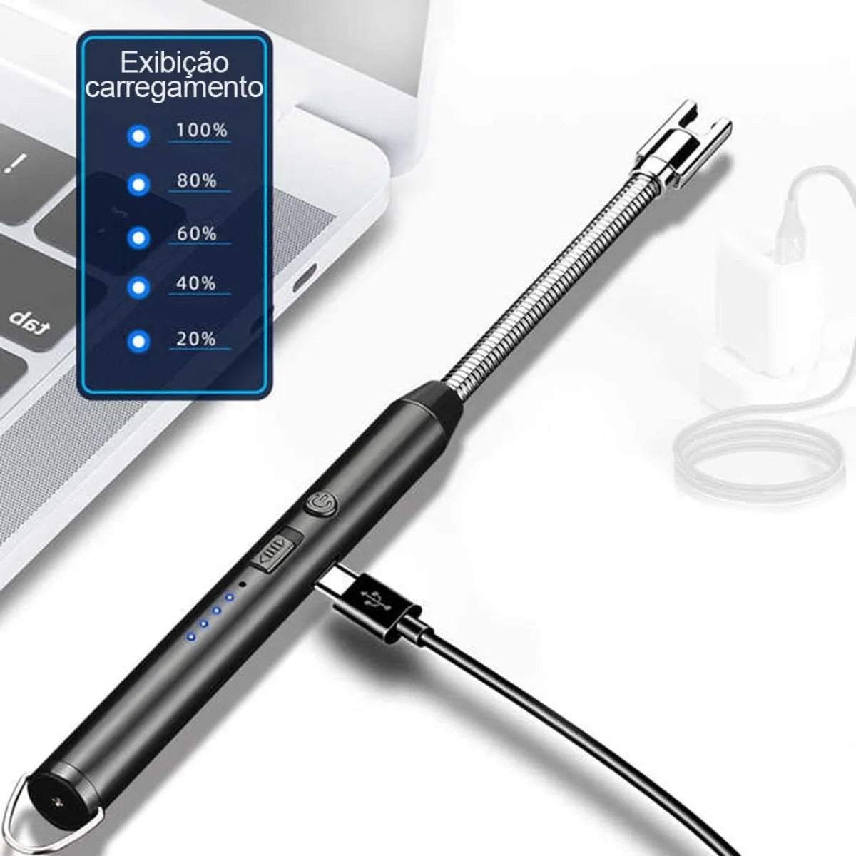 Isqueiro Eletrônico com Arco Flexível USB Recarregável