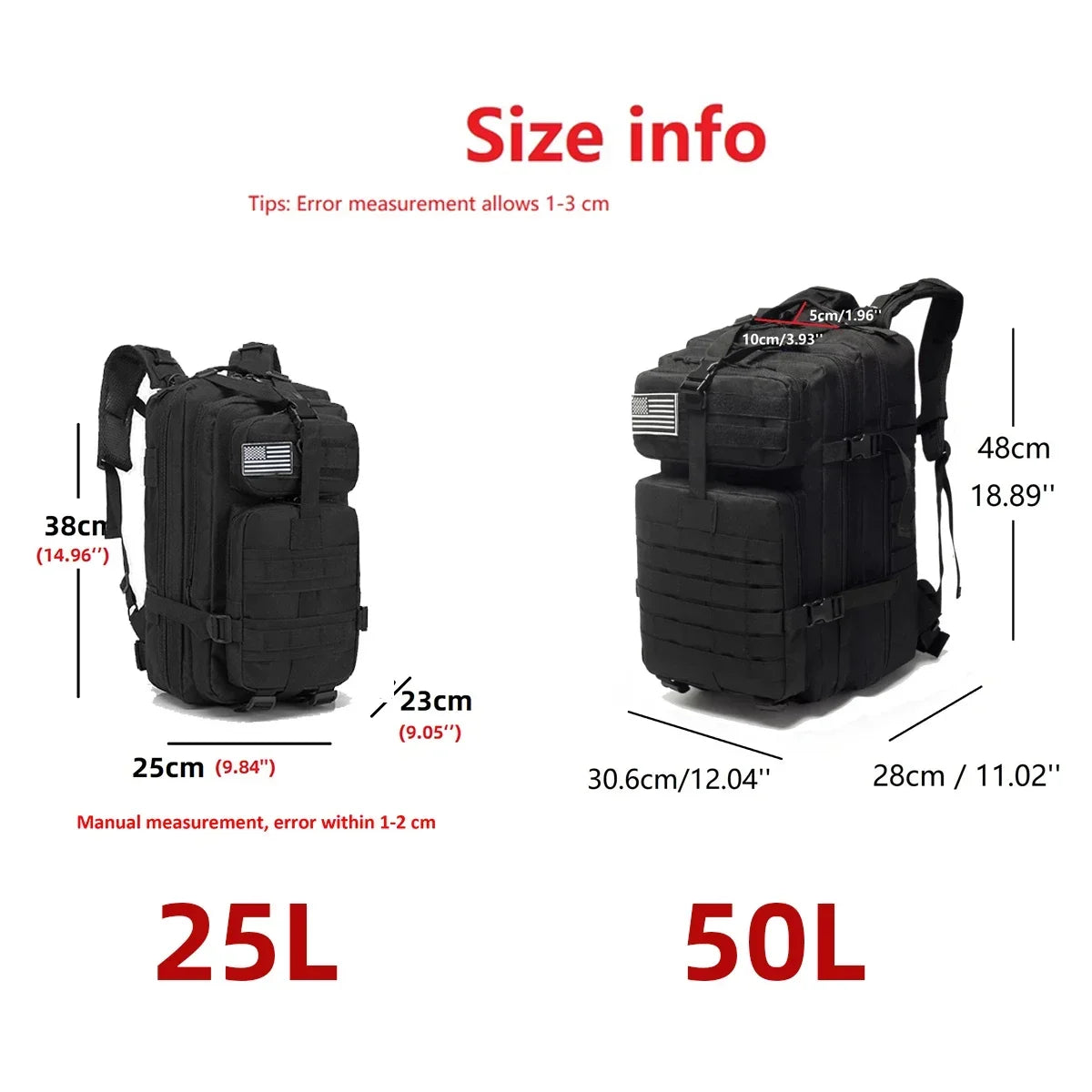 Mochilas Táticas de Nylon 1000D Impermeáveis - 25L/50L