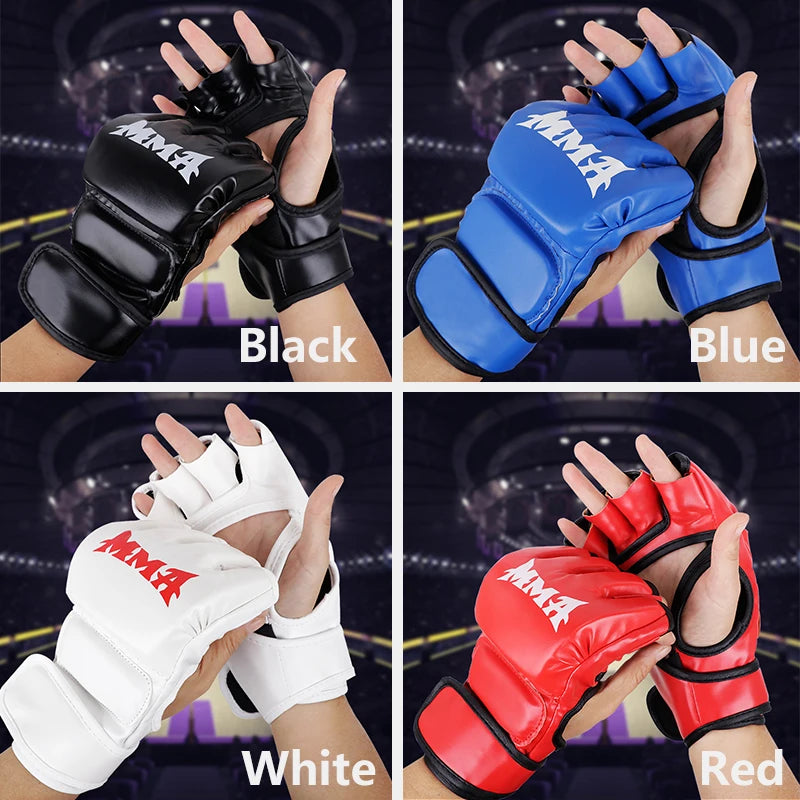 Luvas de Treino de Boxe Profissional – Couro, Meio Dedo, Amortecimento para Sanda, UFC e Treino com Saco de Pancadas