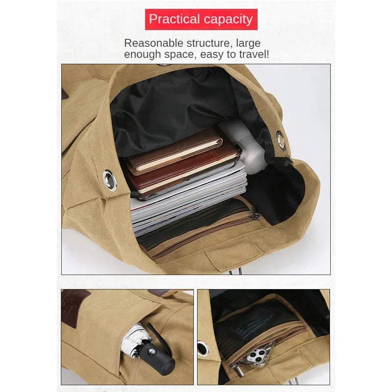 30L/60L Outdoor Sports Bag Rucksack Canvas Backpacks School Bag Hiking Travel Backpacks Bucket Bag
