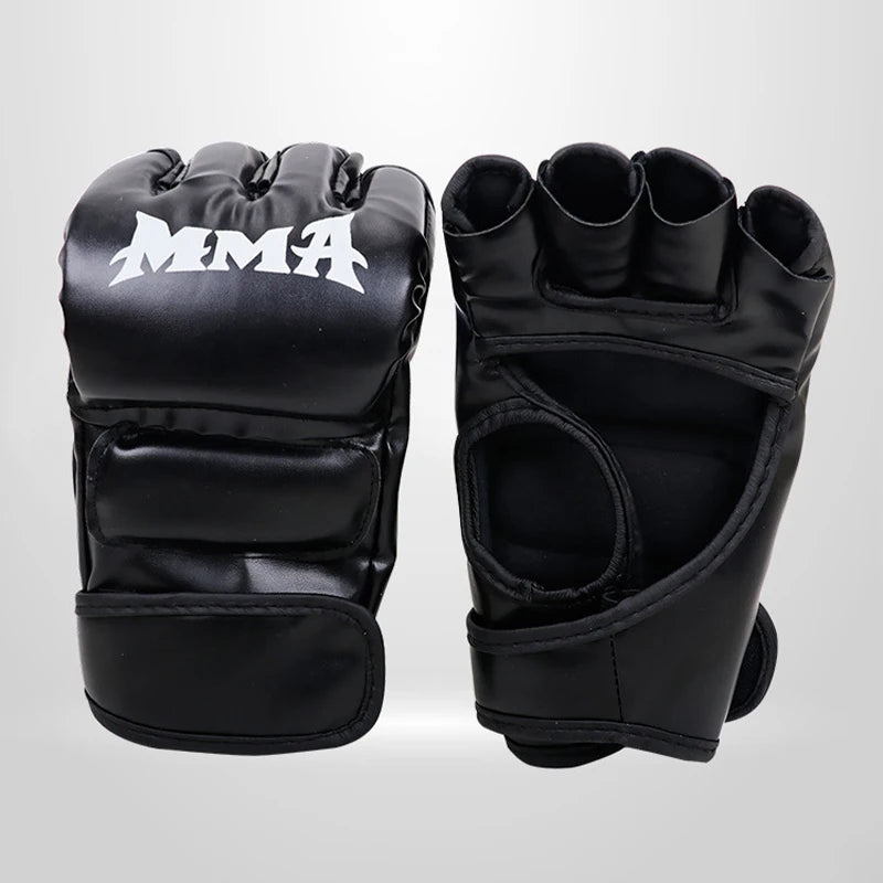Luvas de Treino de Boxe Profissional – Couro, Meio Dedo, Amortecimento para Sanda, UFC e Treino com Saco de Pancadas