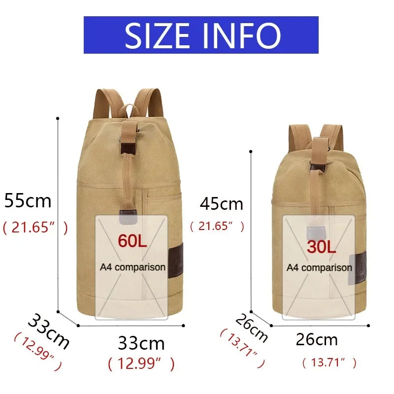 30L/60L Outdoor Sports Bag Rucksack Canvas Backpacks School Bag Hiking Travel Backpacks Bucket Bag