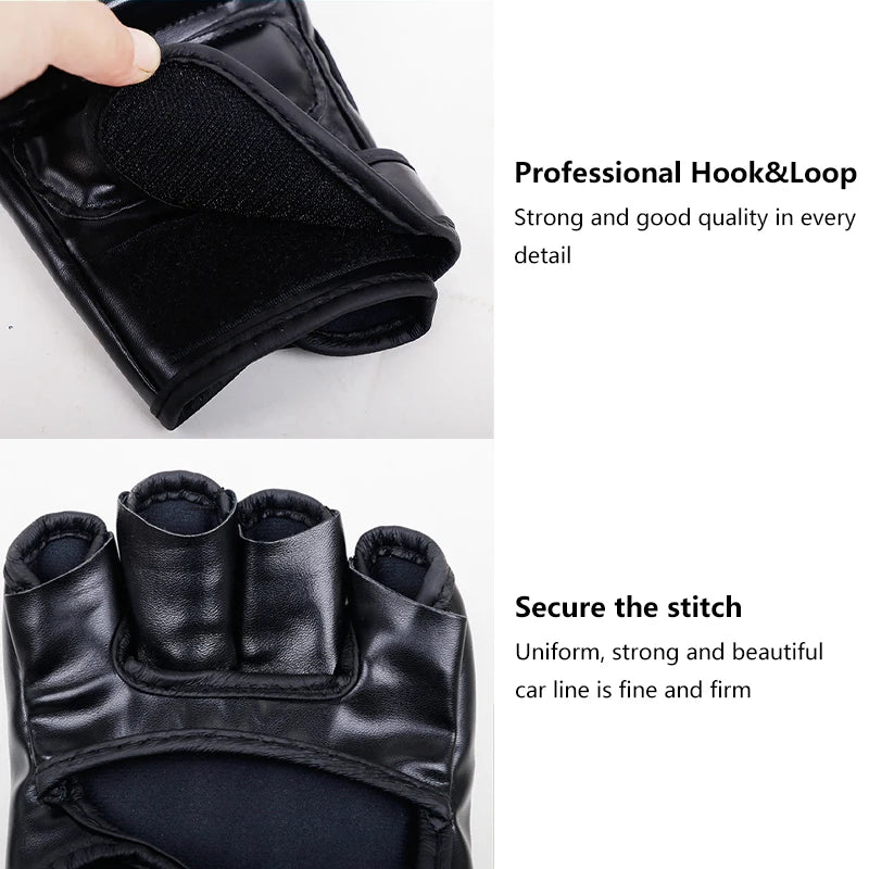 Luvas de Treino de Boxe Profissional – Couro, Meio Dedo, Amortecimento para Sanda, UFC e Treino com Saco de Pancadas