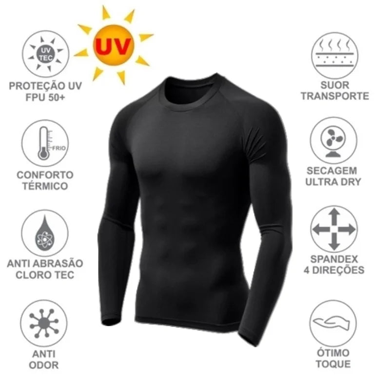 Pack de 2 Camisetas Térmicas de Proteção Solar - Ciclismo, Compressão, Segunda Pele UV, Tecido Gelado, Fator 50+ - Diversas Cores (Atacado)