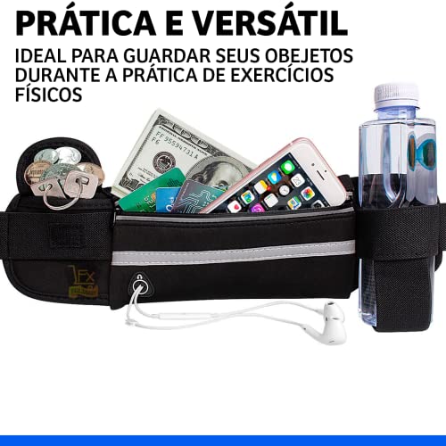Pochete Esportiva Corrida Porta Celular Garrafa Documento Cinta Fitness Cores (Preto)
