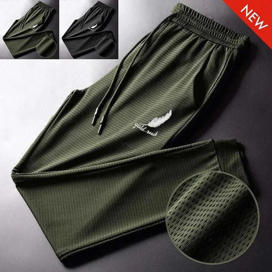 Calça de Treino Masculina de Verão em Seda Gelada - Malha Respirável, Leve, de Secagem Rápida, Solta, com Cós Elástico e Punhos Ajustáveis