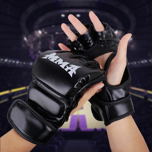 Luvas de Treino de Boxe Profissional – Couro, Meio Dedo, Amortecimento para Sanda, UFC e Treino com Saco de Pancadas
