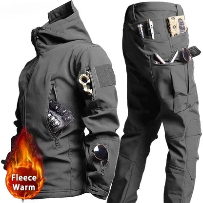 Conjunto Tático Impermeável Masculino - Camuflado, Casaco de Fleece, Traje de Combate de Inverno, Corta-Vento, Múltiplos Bolsos, Treinamento ao Ar Livre