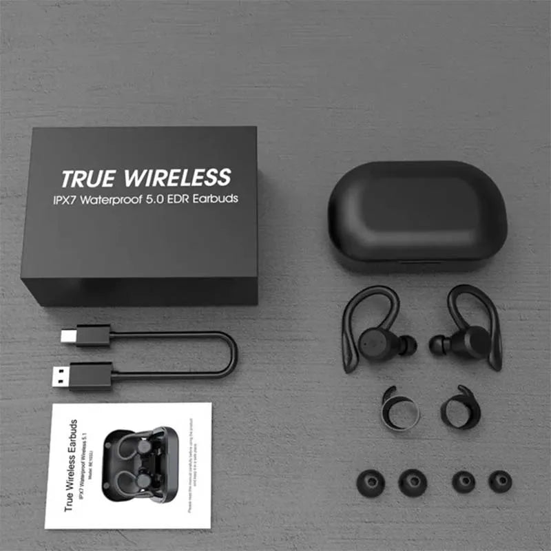 Fone de Ouvido Sem Fio Bluetooth IPX7 à Prova d'Água – Ideal para Esportes e Corrida