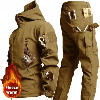 Conjunto Tático Impermeável Masculino - Camuflado, Casaco de Fleece, Traje de Combate de Inverno, Corta-Vento, Múltiplos Bolsos, Treinamento ao Ar Livre