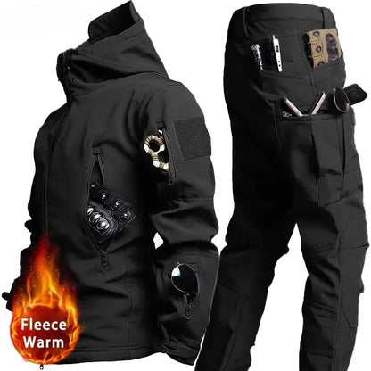 Conjunto Tático Impermeável Masculino - Camuflado, Casaco de Fleece, Traje de Combate de Inverno, Corta-Vento, Múltiplos Bolsos, Treinamento ao Ar Livre