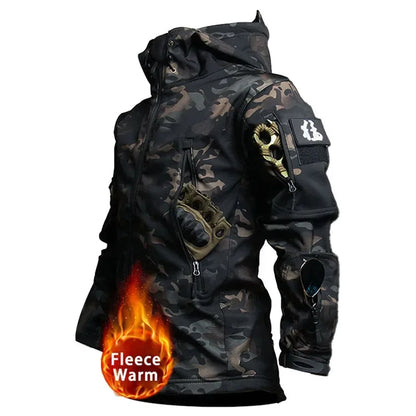 Conjunto Tático Impermeável Masculino - Camuflado, Casaco de Fleece, Traje de Combate de Inverno, Corta-Vento, Múltiplos Bolsos, Treinamento ao Ar Livre