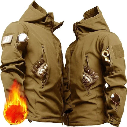 Conjunto Tático Impermeável Masculino - Camuflado, Casaco de Fleece, Traje de Combate de Inverno, Corta-Vento, Múltiplos Bolsos, Treinamento ao Ar Livre