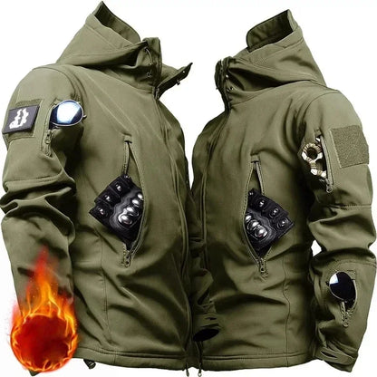 Conjunto Tático Impermeável Masculino - Camuflado, Casaco de Fleece, Traje de Combate de Inverno, Corta-Vento, Múltiplos Bolsos, Treinamento ao Ar Livre