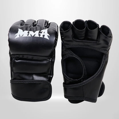 Luvas de Treino de Boxe Profissional – Couro, Meio Dedo, Amortecimento para Sanda, UFC e Treino com Saco de Pancadas