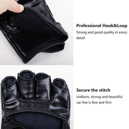 Luvas de Treino de Boxe Profissional – Couro, Meio Dedo, Amortecimento para Sanda, UFC e Treino com Saco de Pancadas