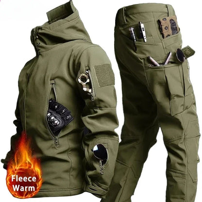 Conjunto Tático Impermeável Masculino - Camuflado, Casaco de Fleece, Traje de Combate de Inverno, Corta-Vento, Múltiplos Bolsos, Treinamento ao Ar Livre