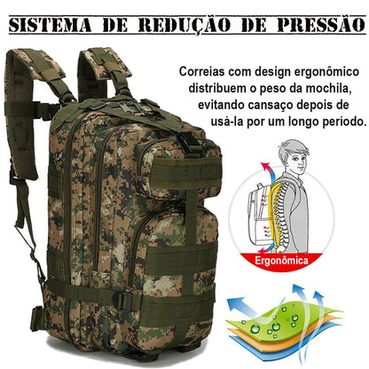 Mochila Tática Multiuso Cargueira de 30 Litros - Camping, Pesca, Escolar - Camuflagem Verde Lorben